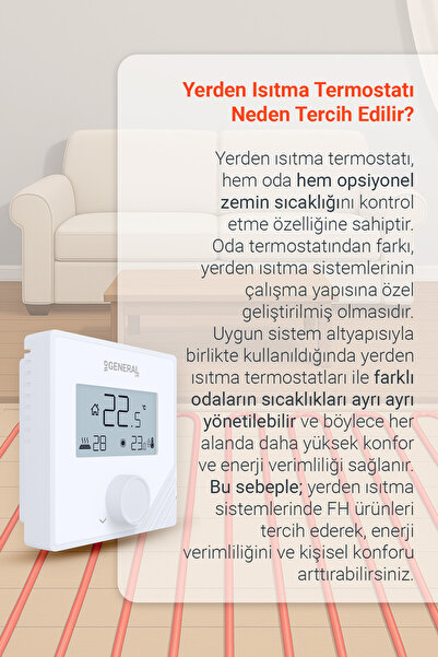 GENERAL Life Mitra FH25S Yerden Isıtma Termostatı - Beyaz