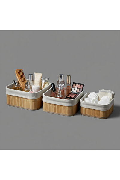 HİLTON 3'lü hasır iç astarlı çok amaçlı sepet