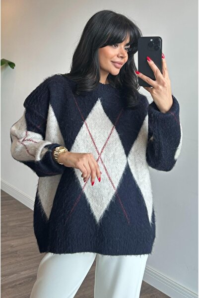 Touche Baklava Desenli Triko Kazak - Lacivert