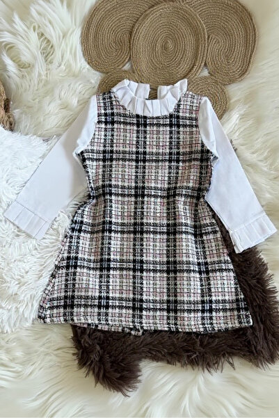 morbella Girl's Vintage Chanel Fabric Checkered Gilet Dress