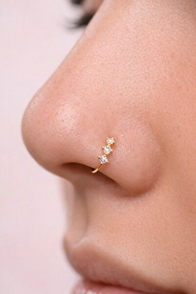 Sacce Scarves&Accessories Gold Renk 925 Ayar Gümüş Üçtaş Halka Hızma