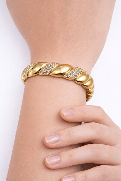 femline سوار نسائي ذو حجر لامع ذهبي اللون