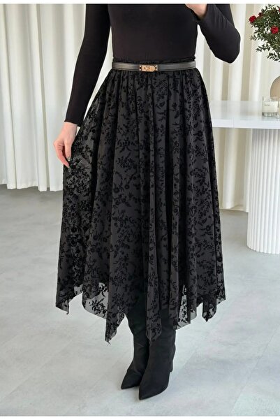 bm bessomoda fashion boutique Fusta din dantelă cu tăietură asimetrică și imp...