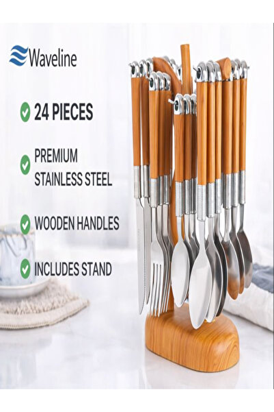OEM 25-piece set, cutlery with imitation wood handles, stainless steel blades...