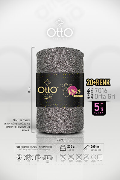 Otto Преміум Simli Supra - Середньо-сірий - Пакет з 5 штук - 3 мм/200 г/260 м...