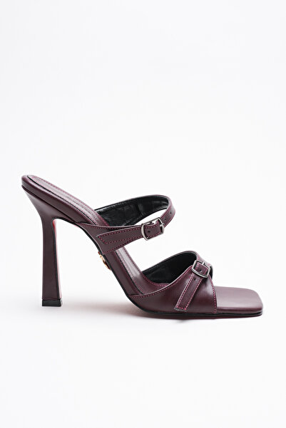 Ayakkabı Ateşi Дамски пантофки с двойна каишка и ток Rona Burgundy Leather