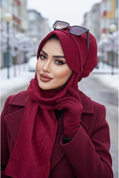 Aişe tesettür Bordo Kapitone Atkılı Tesettür Şapka