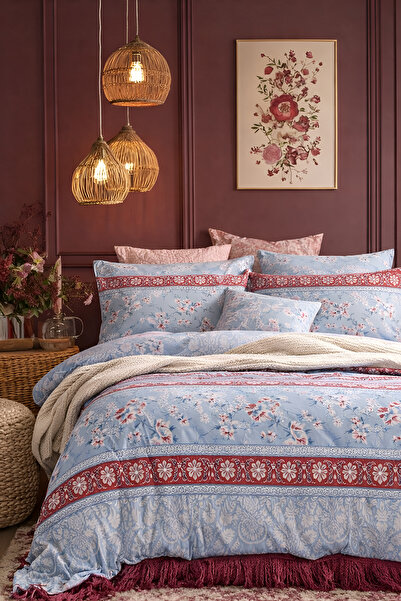 İQON طقم غطاء لحاف مطاطي مزدوج باللون الأزرق من LORA