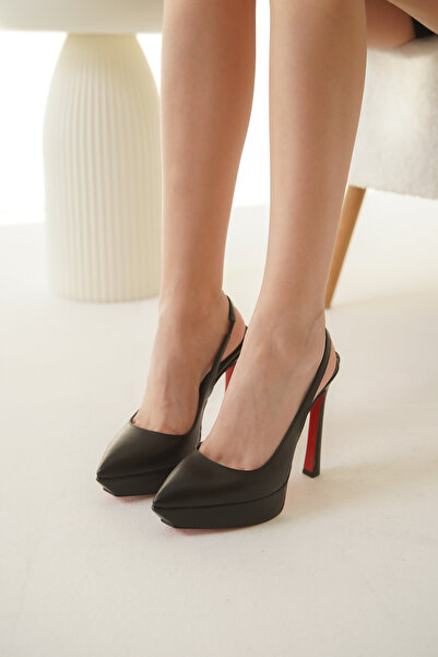 Ayakkabı Ateşi Siyah Cilt Kadın Platform Topuklu Ayakkabı Tinevi