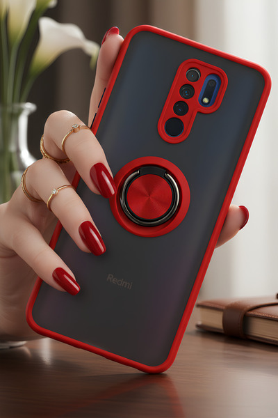 Hatreds Xiaomi Redmi 9 İçin Kamera Korumalı Yüzüklü Kılıf - Leke Tutmaz Mat v...