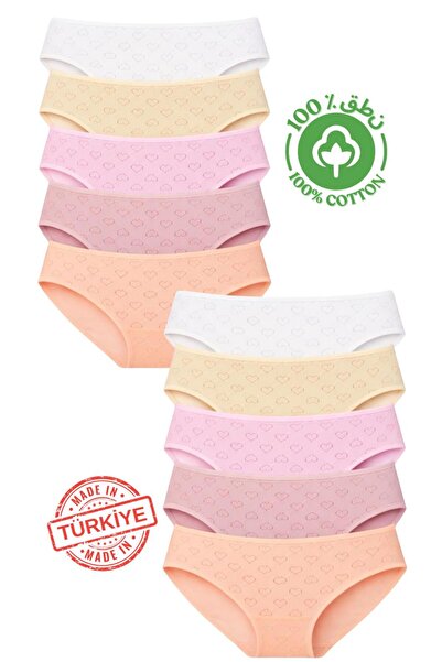 Roft & Pink 10-Piece Women's 100% Cotton Bikini Panties Set with Heart Pattern