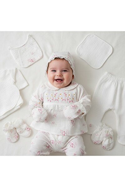 MİLAYS LİFE HOME COLLECTİON طقم خروج من المستشفى للمولودة الجديدة من MUSLIN، ...