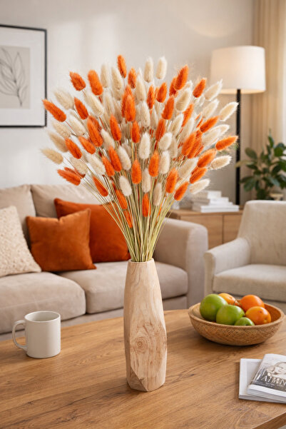 Goya Home Turuncu Naturel Kurutulmuş Pamuk Otu, Tavşan Kuyruğu Gelin Buketi A...