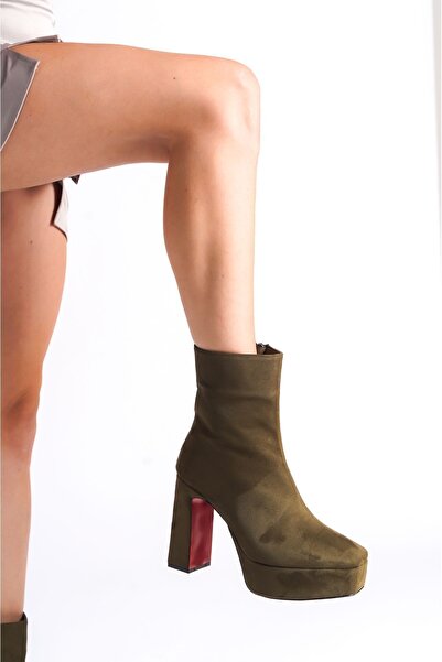 Ayakkabı Ateşi Haki Süet Platform Tasarım Kadın Çizme Orta Topuklu Ayakkabı Vito