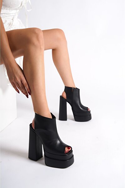 Ayakkabı Ateşi Pantofi de damă cu platformă dublă din piele neagră cu design ...