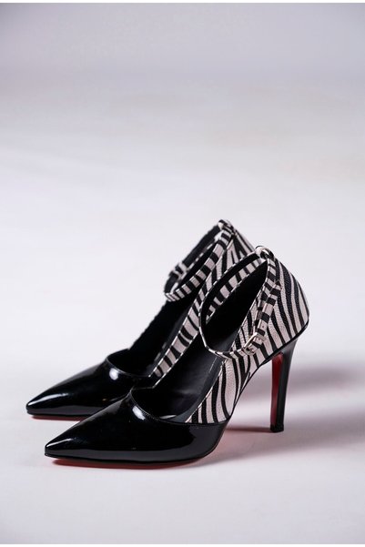 Ayakkabı Ateşi Siyah Rugan - Zebra Kadın Ince Topuklu Ayakkabı Stiletto Calit