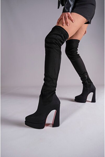 Ayakkabı Ateşi Μαύρο Suede Double Platform Design Γυναικείες Μπότες Ψηλοτάκου...