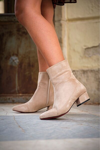 Ayakkabı Ateşi Ten Süet Tasarım Alçak Topuklu Kadın Ayakkabı Scala