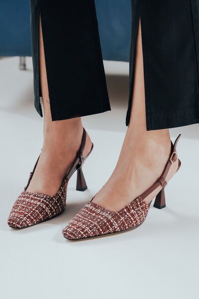 Ayakkabı Ateşi Pantofi cu toc pentru femei din piele burgundă din in, cu spat...