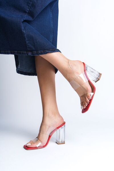 Ayakkabı Ateşi Pantofi cu toc transparent pentru femei Red Skin Transparent