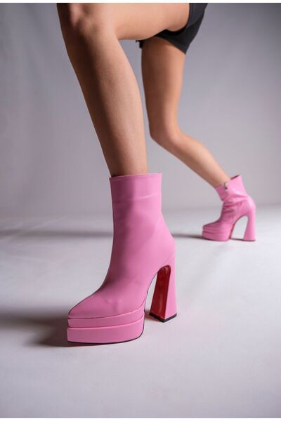 Ayakkabı Ateşi Pembe Cilt Çift Platform Özel Tasarım Kadın Bot Ayakkabı Mojo
