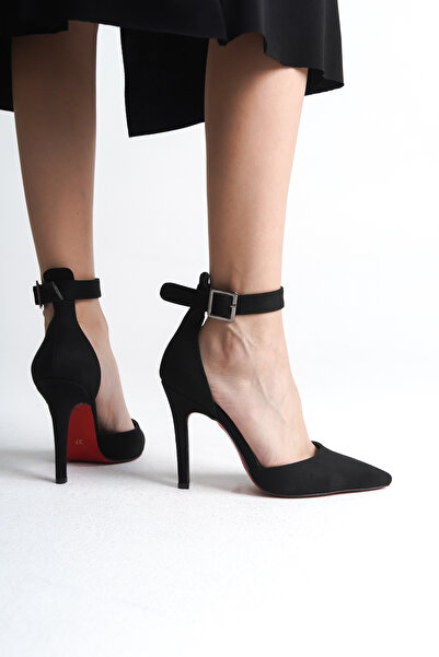 Ayakkabı Ateşi Siyah Süet Sivri Burun Kadın Topuklu Ayakkabı Stiletto Sage