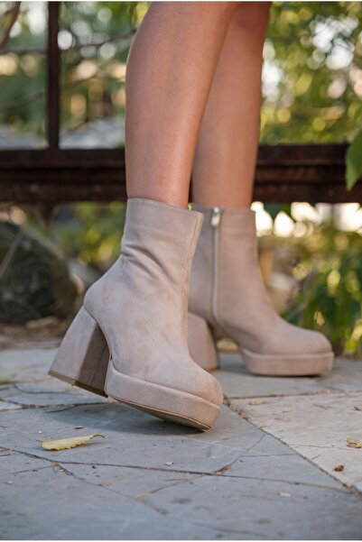 Ayakkabı Ateşi Ten Süet Tasarım Topuklu Kadın Ayakkabı Layana