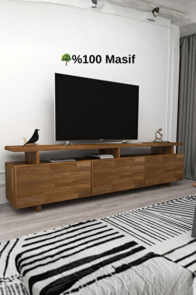WOODFACE Ahşap Masif Televizyon Sehpası 174x30 Doğal Ahşap Özel Tasarım
