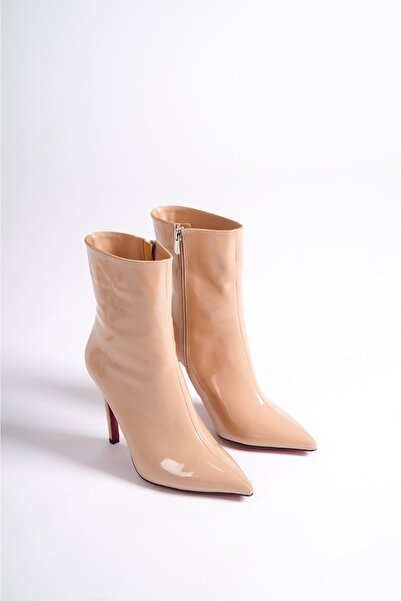 Ayakkabı Ateşi Nude Rugan Stiletto İnce Topuklu Kadın Bot Togi