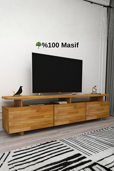 WOODFACE Ahşap Masif Televizyon Sehpası 174x30 Doğal Ahşap Özel Tasarım