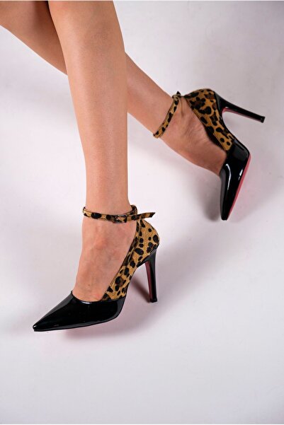 Ayakkabı Ateşi نمط الفهد الأسود براءات الاختراع والجلود خنجر - أحذية نسائية ب...