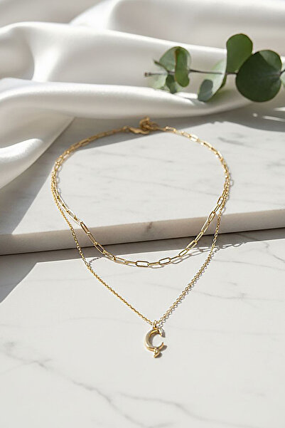 Larius Jewelry Altın Kaplama İkili Zincir Harf Kolye , Kişiye Özel Hediye Kolye
