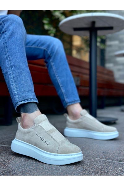 BOA BA0307 Мъжки обувки с дебела велурена подметка и двойна каишка, кремави