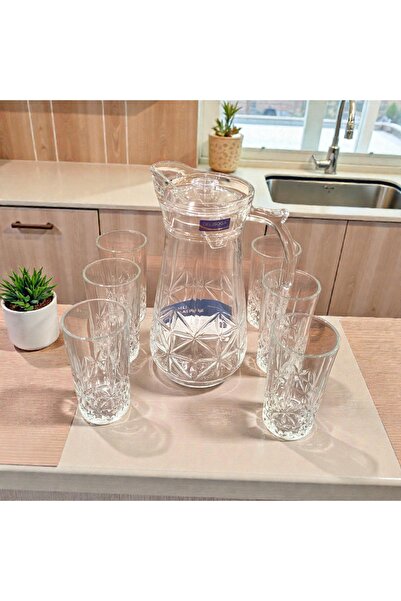AR HOME 7 PCS GLASS SOFT DRINK SET -6 juice glass-1 jug