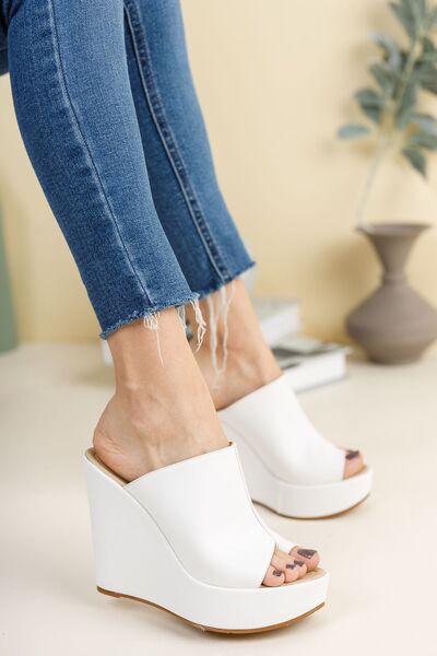 Ayakkabı Ateşi Papuci de damă cu toc și căptușeală, din piele albă, Baleon