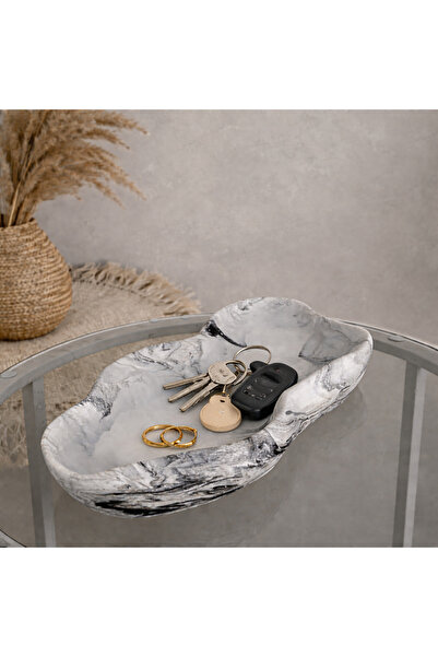 Sisay Home Asymmetrical Gray Marble Pattern Decorative Plate, Bathroom Organi...