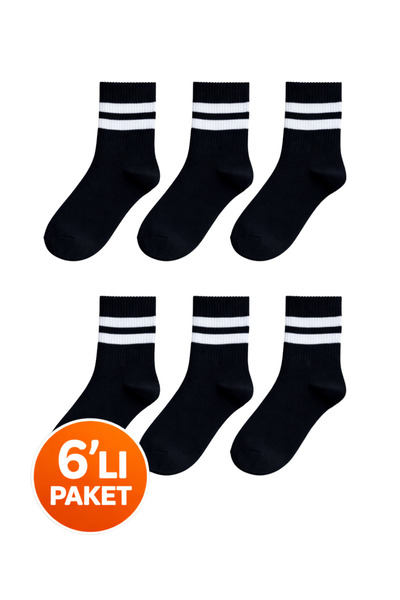 Çizgili Spor Soket Çorap 6’lı Paket – Siyah & Beyaz Renk Seçenekli, Pamuk Karışımlı