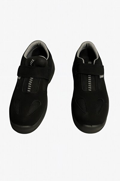 Kaan S-1 Ortopedik Çelik Burunlu Yandan Cırt Cırtlı Süet Siyah İş Ayakkabısı