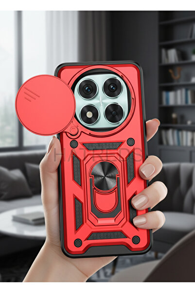 Hatreds Xiaomi Redmi Note 14 Pro 5G Kılıf Sürgülü Lens Korumalı Yüzüklü Stand...