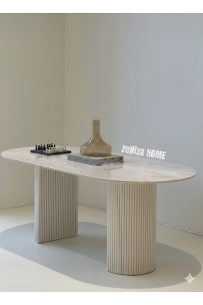 Home Zeniza Krem Bej Renk Krem Metal Ayaklı Lüks Masa