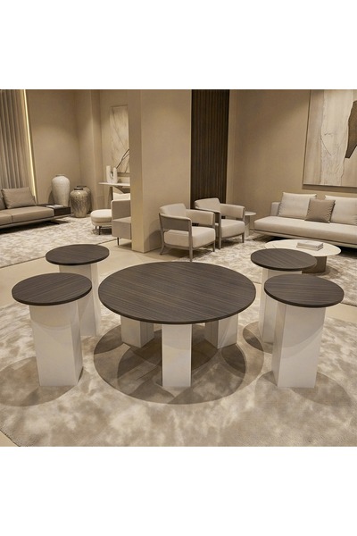 Almonfared 5-piece round table set - one large center table with 4 stylish an...