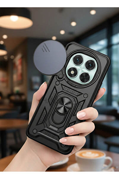Hatreds Xiaomi Redmi Note 14 Pro 5G Kılıf Sürgülü Lens Korumalı Yüzüklü Stand...