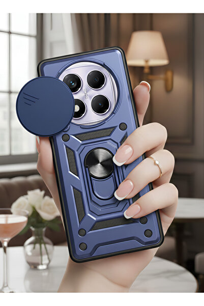 Hatreds Redmi Note 14 Pro 4G Kılıf Sürgülü Lens Korumalı Yüzüklü Stand Olabil...