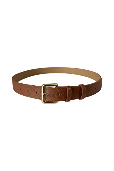 stravis Tan Belt with Gold Square Buckle