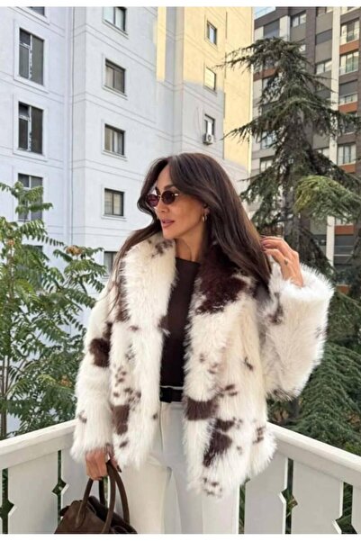 Lunea Womens Women's Cream Brown Patterned Soft Textured Fur