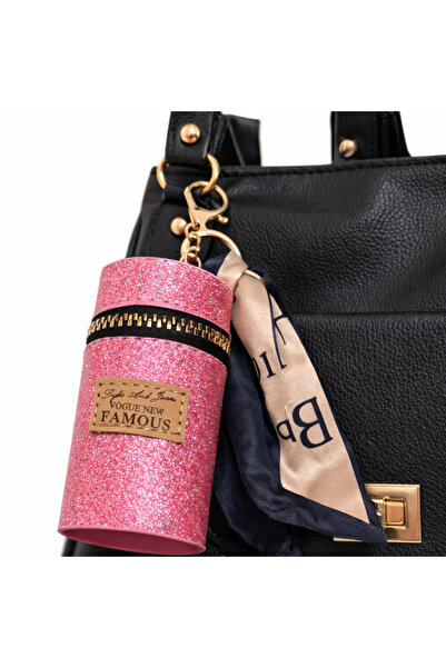 Fivy Cutie pentru ruj de culoare roz strălucitor cu detaliu de eșarfă, breloc...