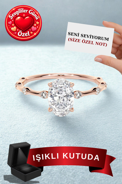 CARAT STONE PIRLANTA IŞILTILI MİNİMAL IŞIKLI KUTUDA GÜMÜŞ OVAL YÜZÜK