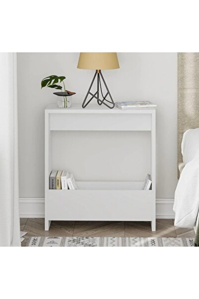 sehpamağaza Modern Beyaz Koltuk Yanı Sehpa Raflı Yan Masa – Minimal Tasarım Ç...