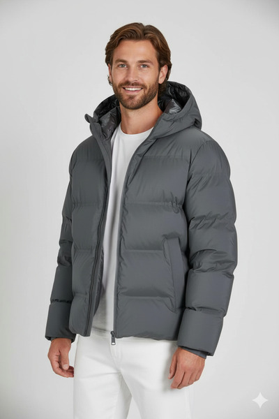 Jack & Jones JjKaitoworld Rüzgar Soğuk Geçirmez Puffer Gri Erkek Mont Kaban