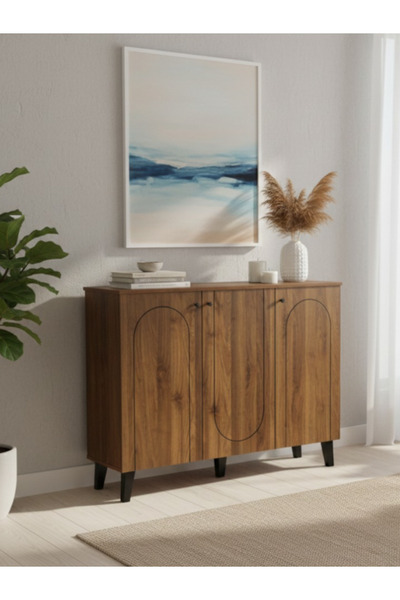 BEC13 خزانة تنظيم أحذية خشبية بـ 3 أبواب وتصميم أقواس عصرية